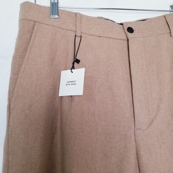 ZARA Women's Tan Wool Blend Pants Back Elastic Waist Pockets Belt Loops Sz 32 - Picture 4 of 13